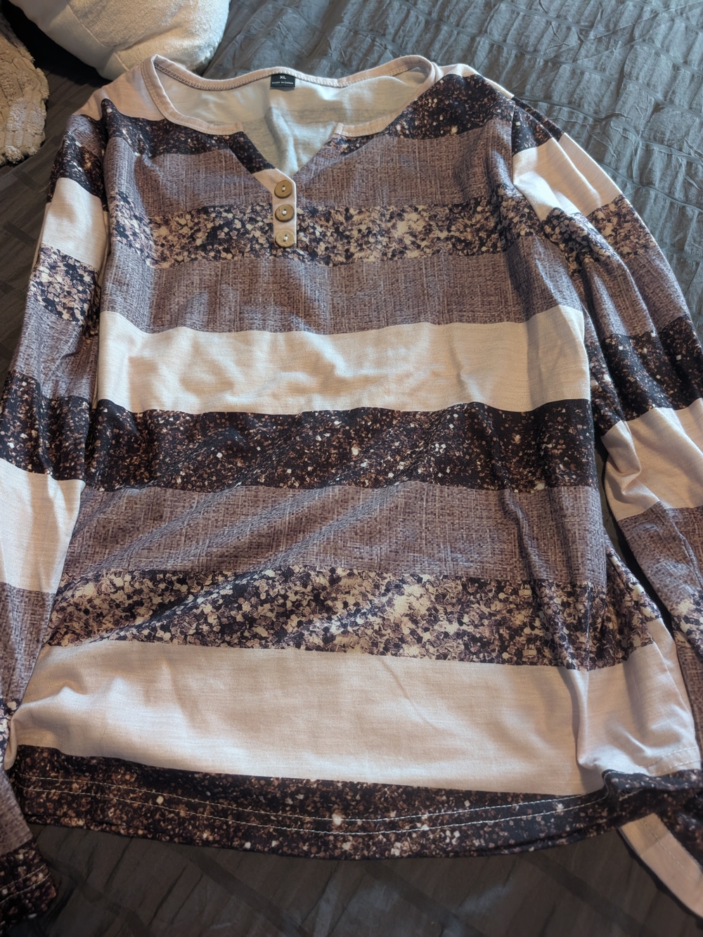 Striped Henley Long-Sleeve Top - Shades Of Brown